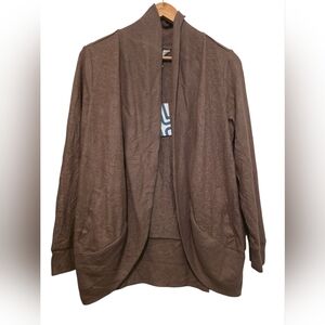 Market & Spruce Women's Brown Open Front Cardigan Sweater Ribbed Trim NWT Size M